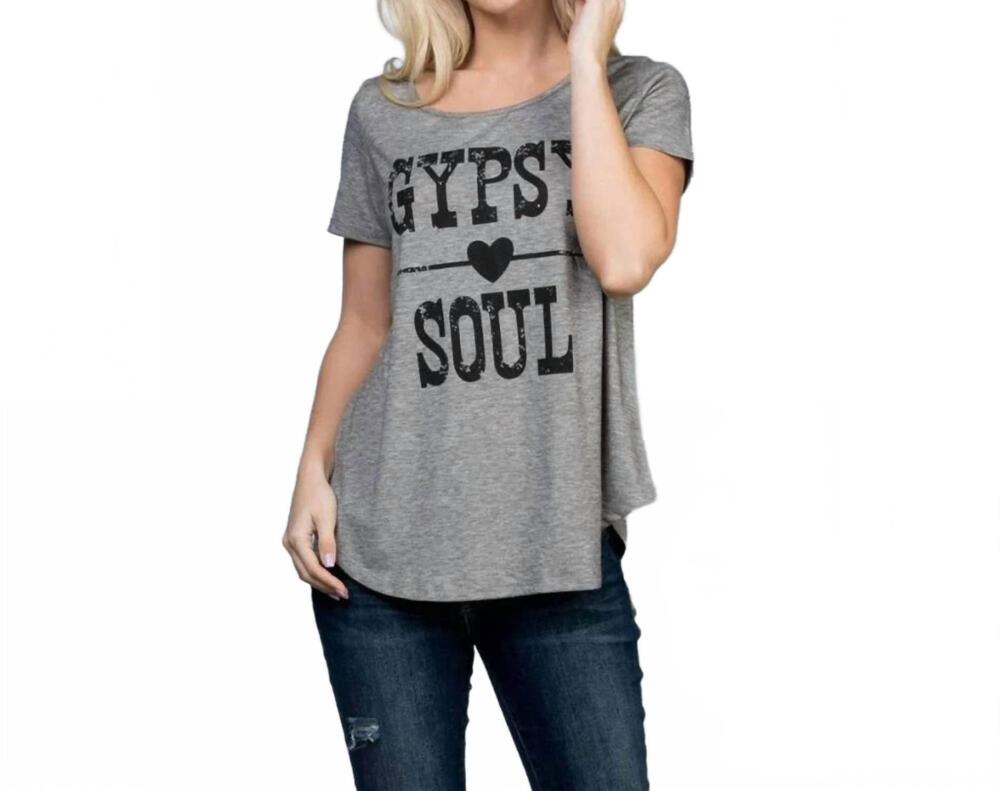 NEW LA SOUL gypsy soul graphic round hem tee in grey